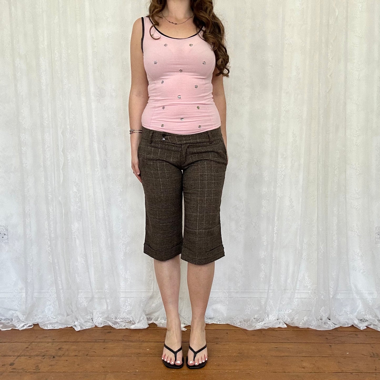 vintage 00s pink diamanté flower cami top