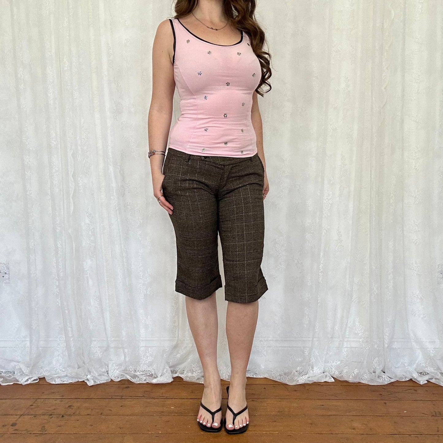 vintage 00s pink diamanté flower cami top