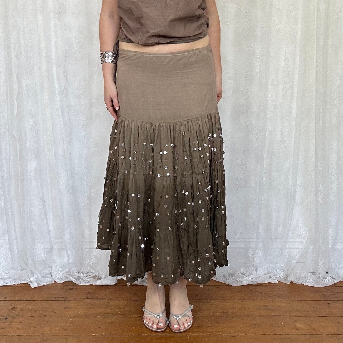 vintage 00s brown ombré sequin midi skirt