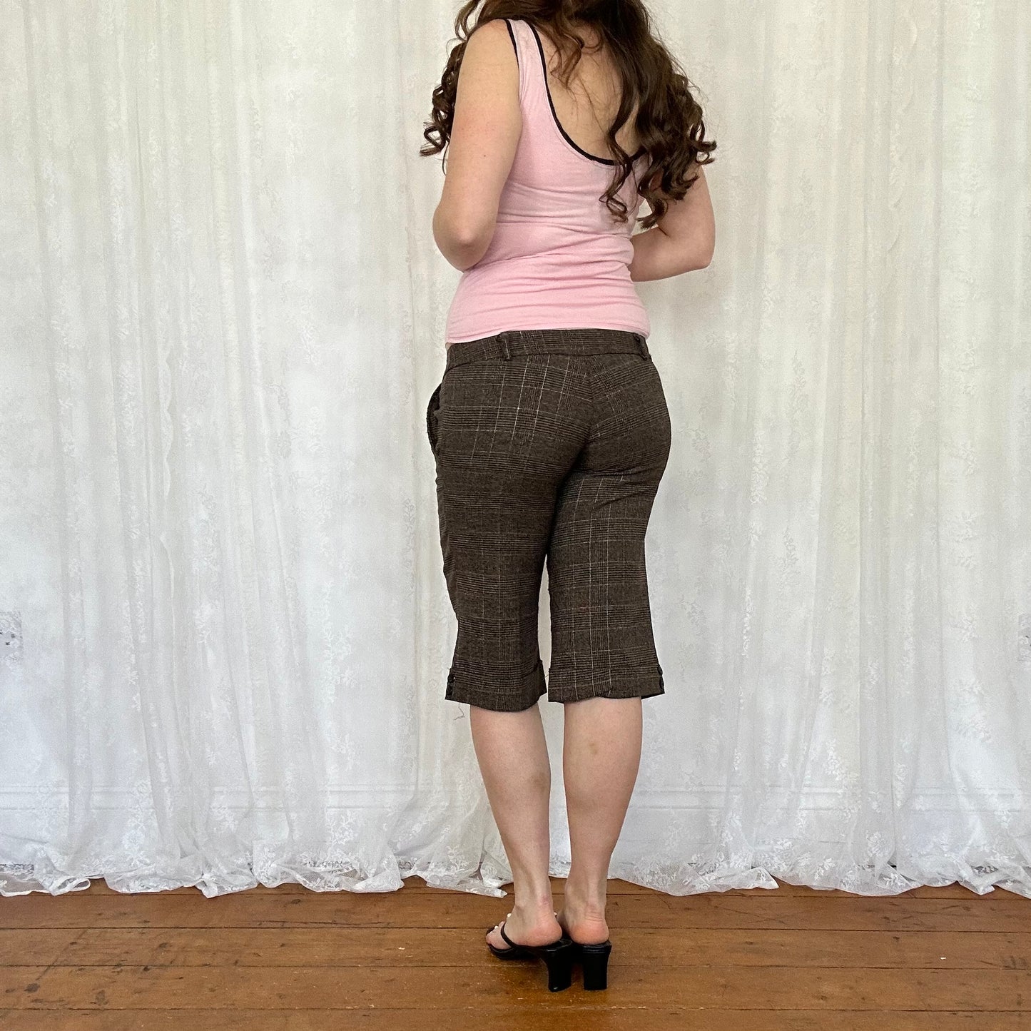 vintage 00s brown tweed capri pants