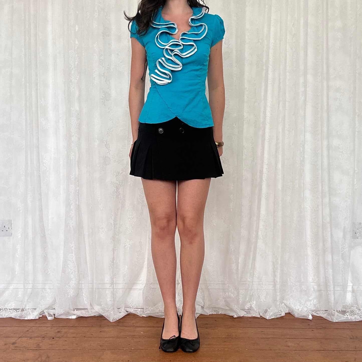 vintage 00s bright blue wrap shirt