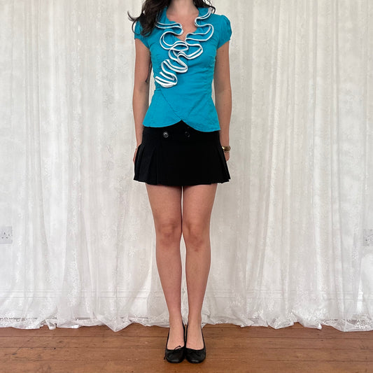 vintage 00s bright blue wrap shirt