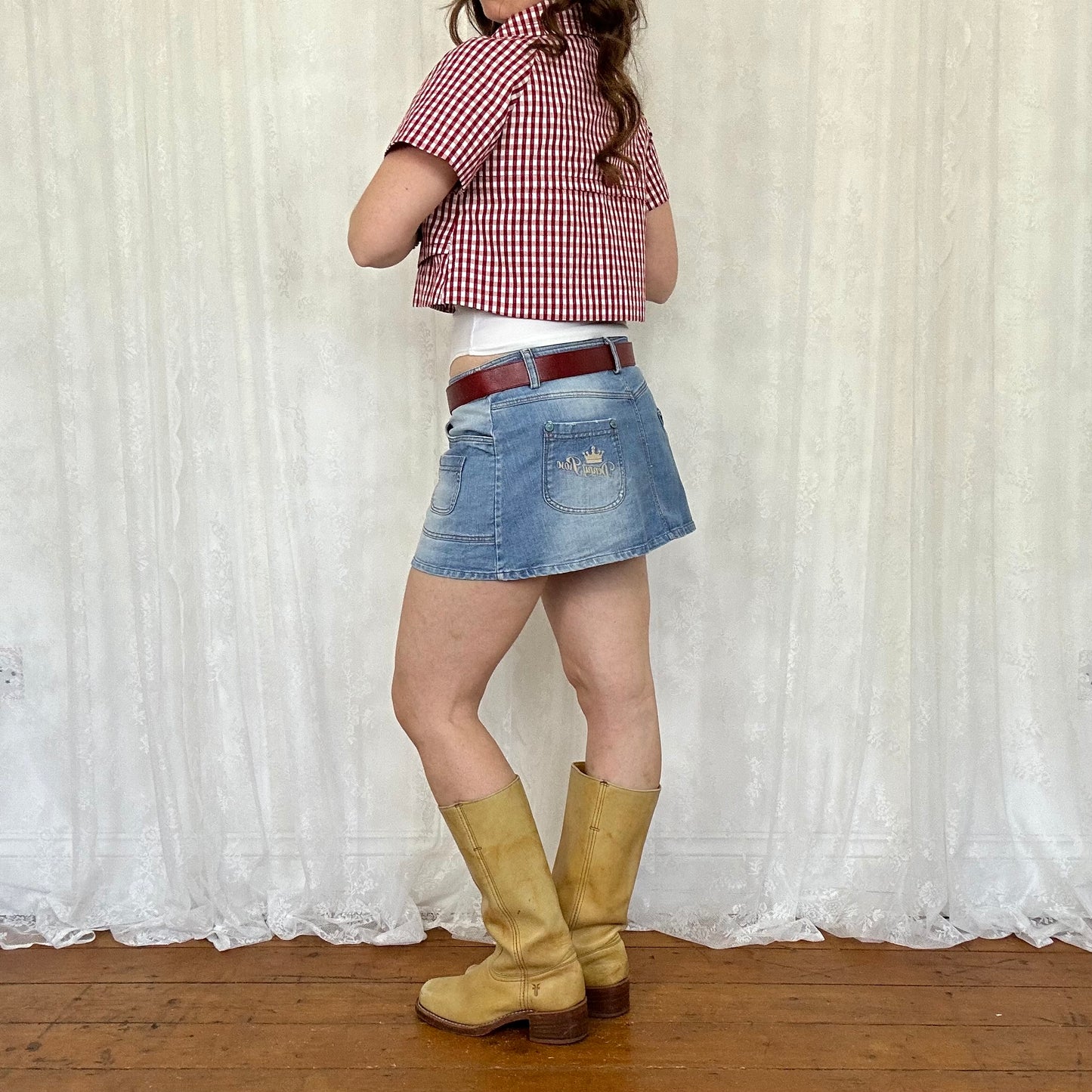 vintage 00s red gingham crop peacoat