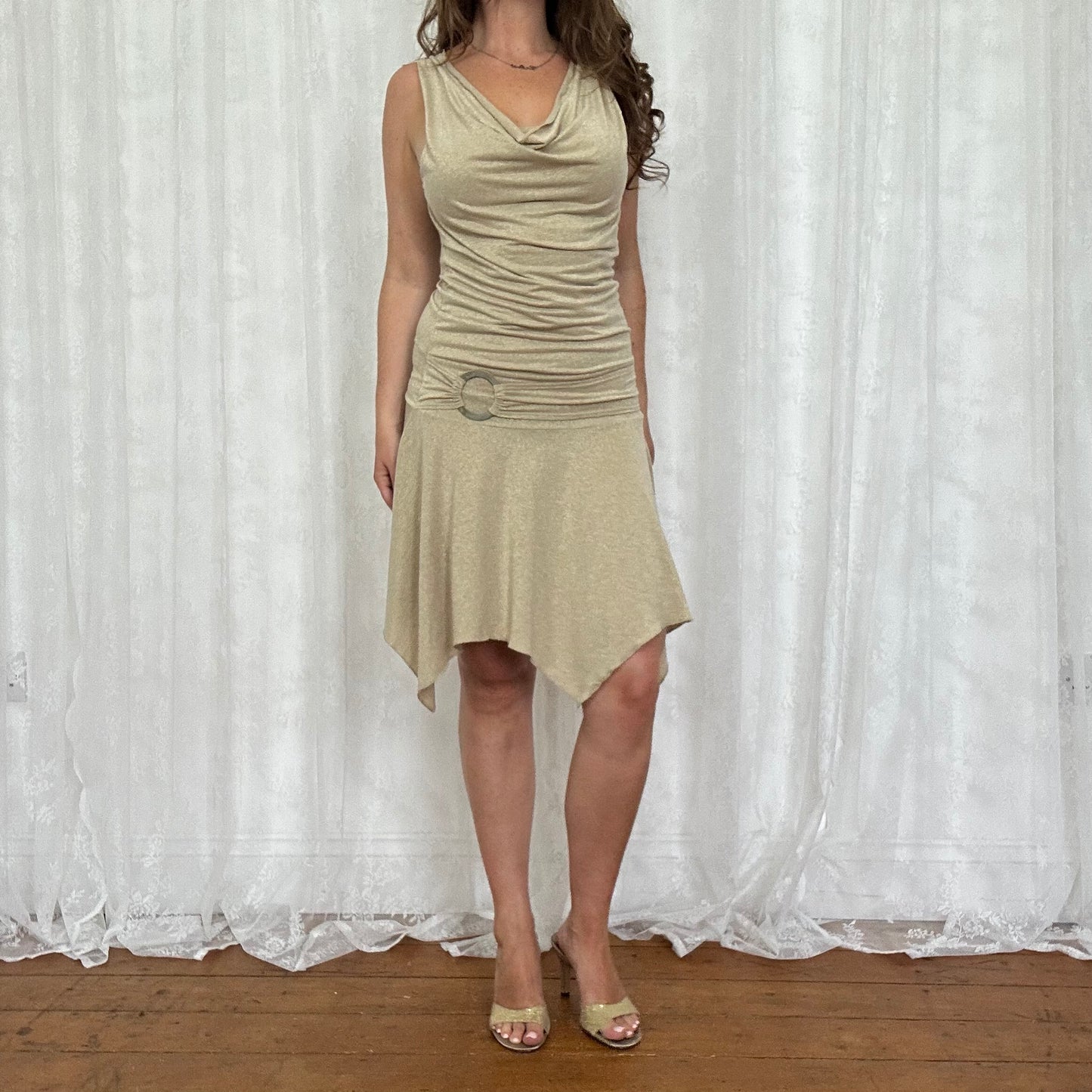 vintage 00s gold sparkly midi dress