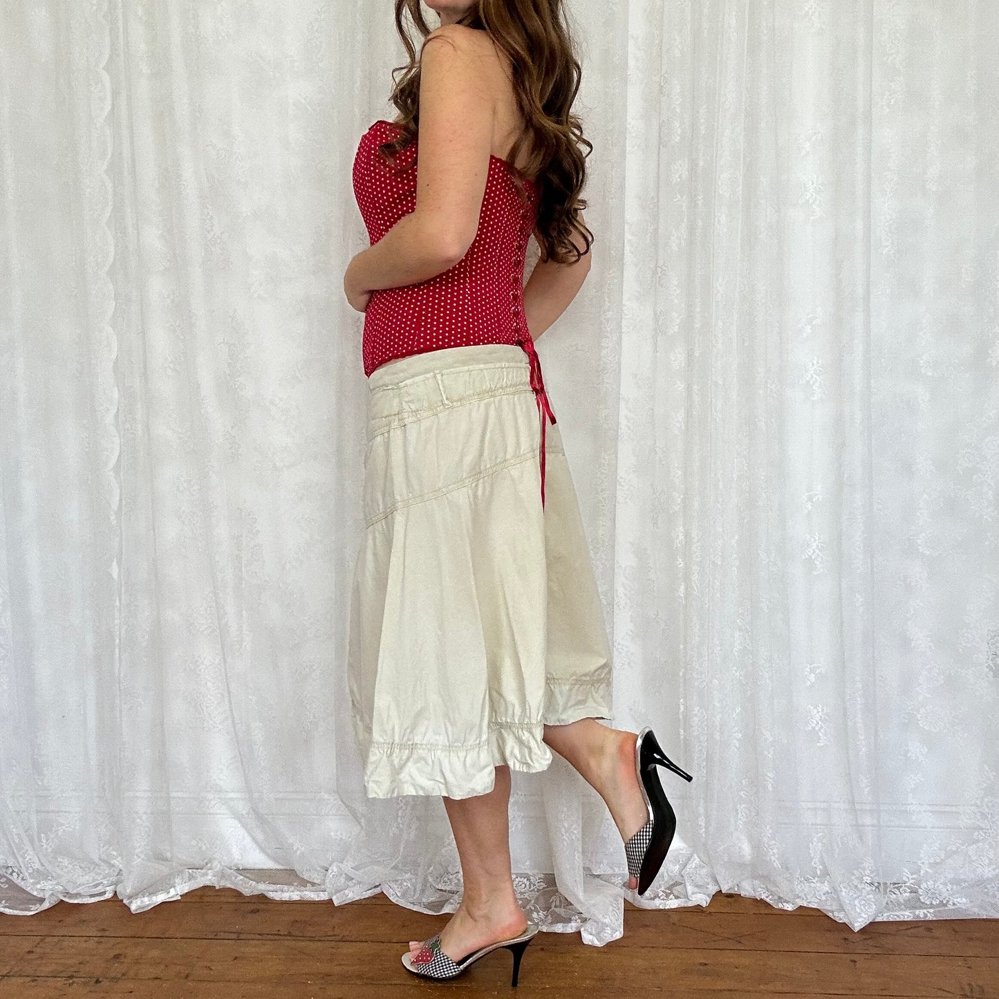 vintage 00s beige cargo midi skirt