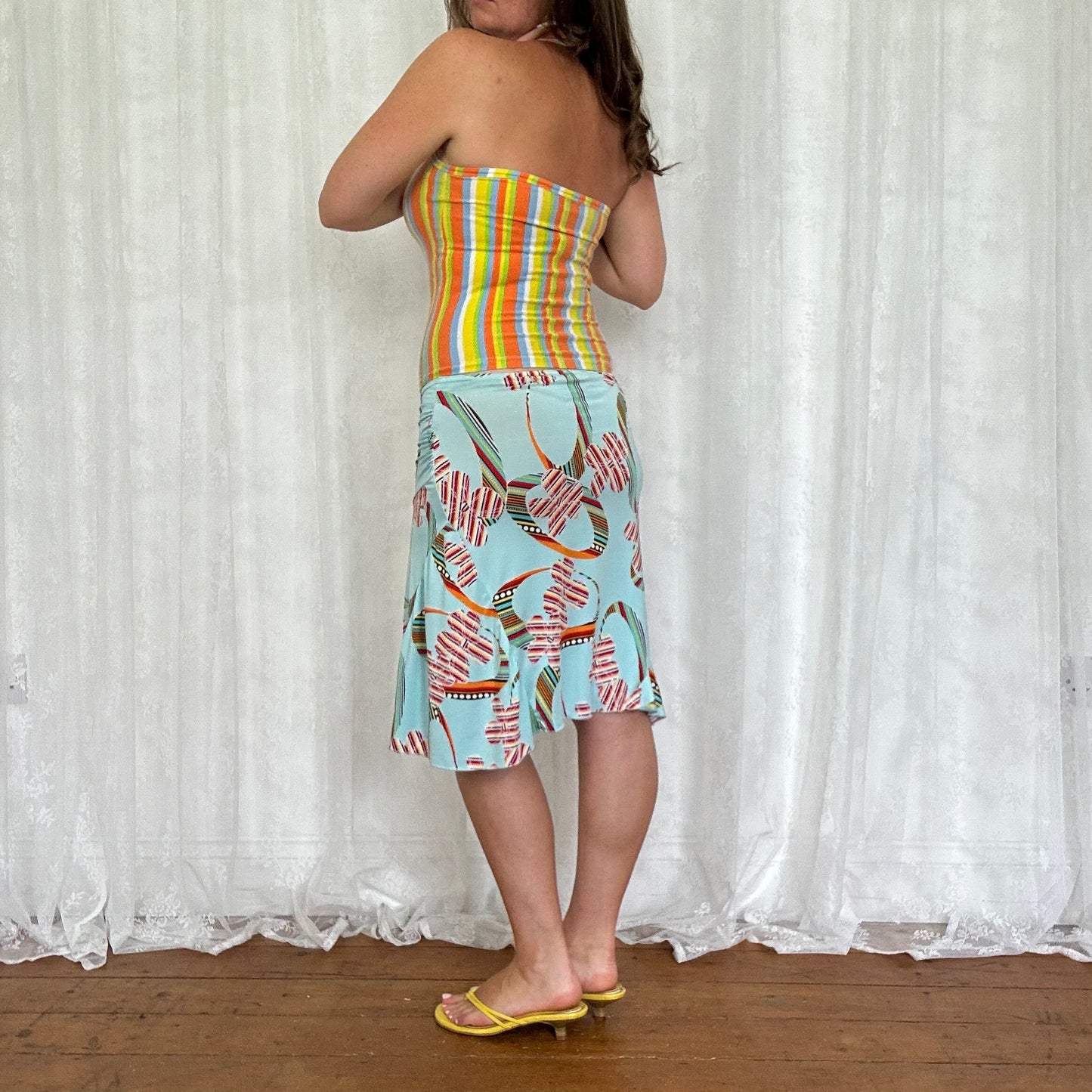 vintage 00s blue floral midi skirt