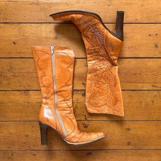 vintage 00s orange leather destroy boots