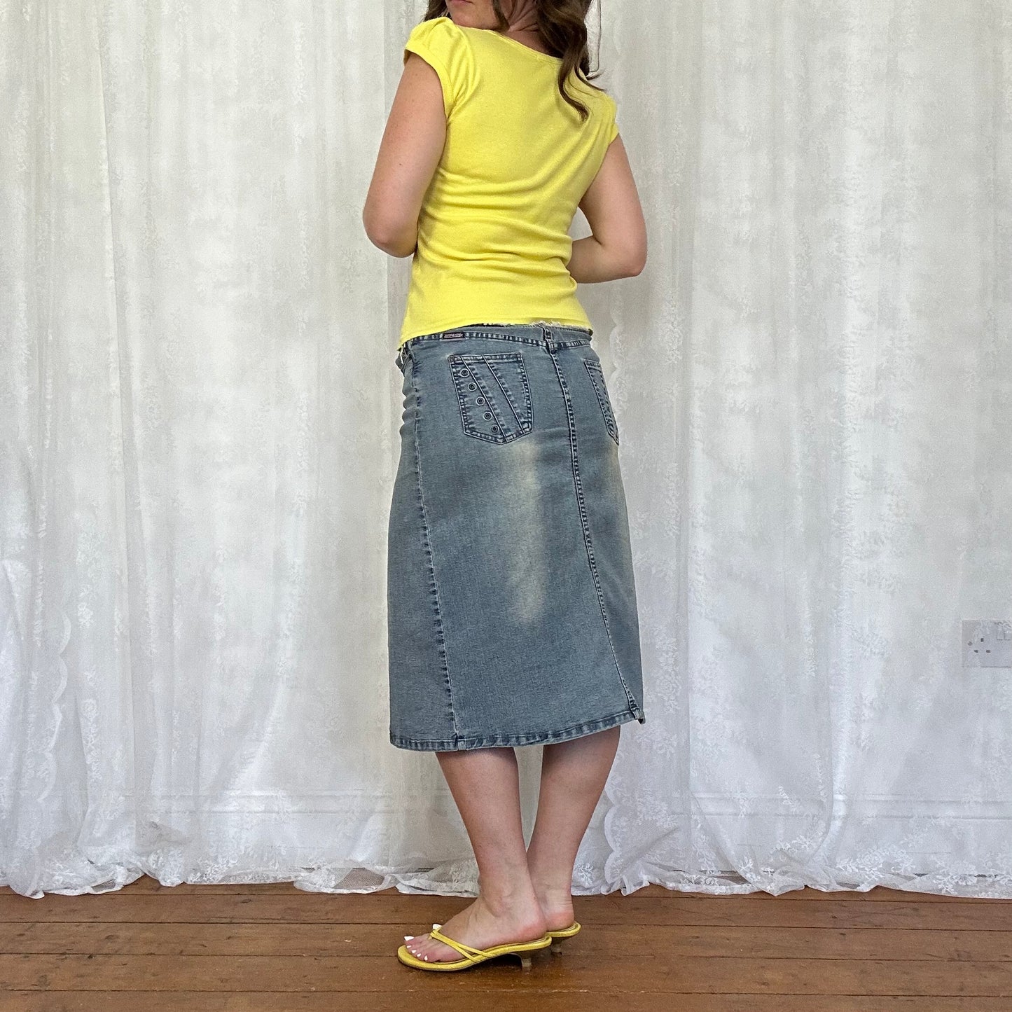 vintage 00s yellow milkmaid style tshirt