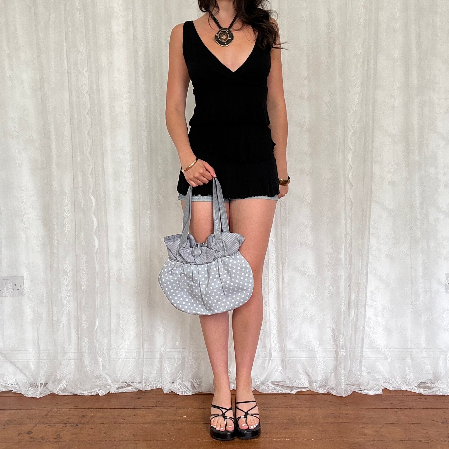 vintage 00s grey polka dot bag