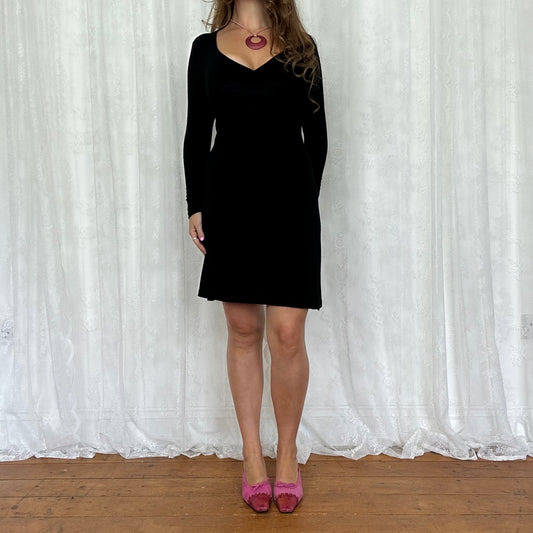 vintage 00s black tie back midi dress