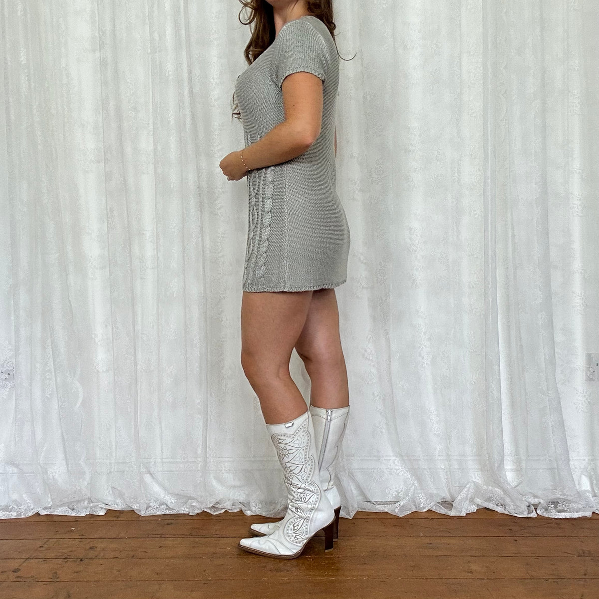 vintage 00s grey knitted mini shift dress