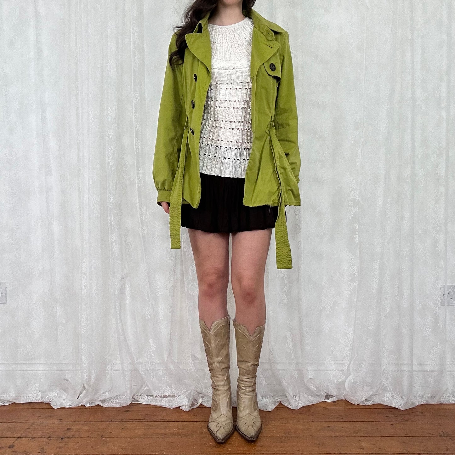 vintage 00s chartreuse green long peacoat