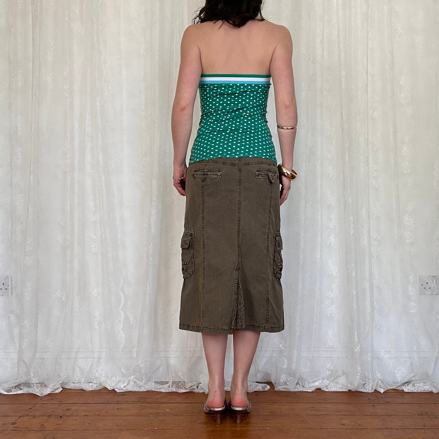 vintage 00s green polka dot strapless top
