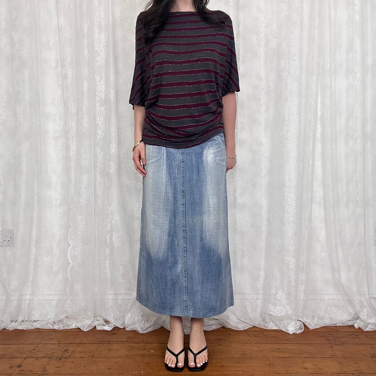 vintage 00s light wash denim maxi skirt