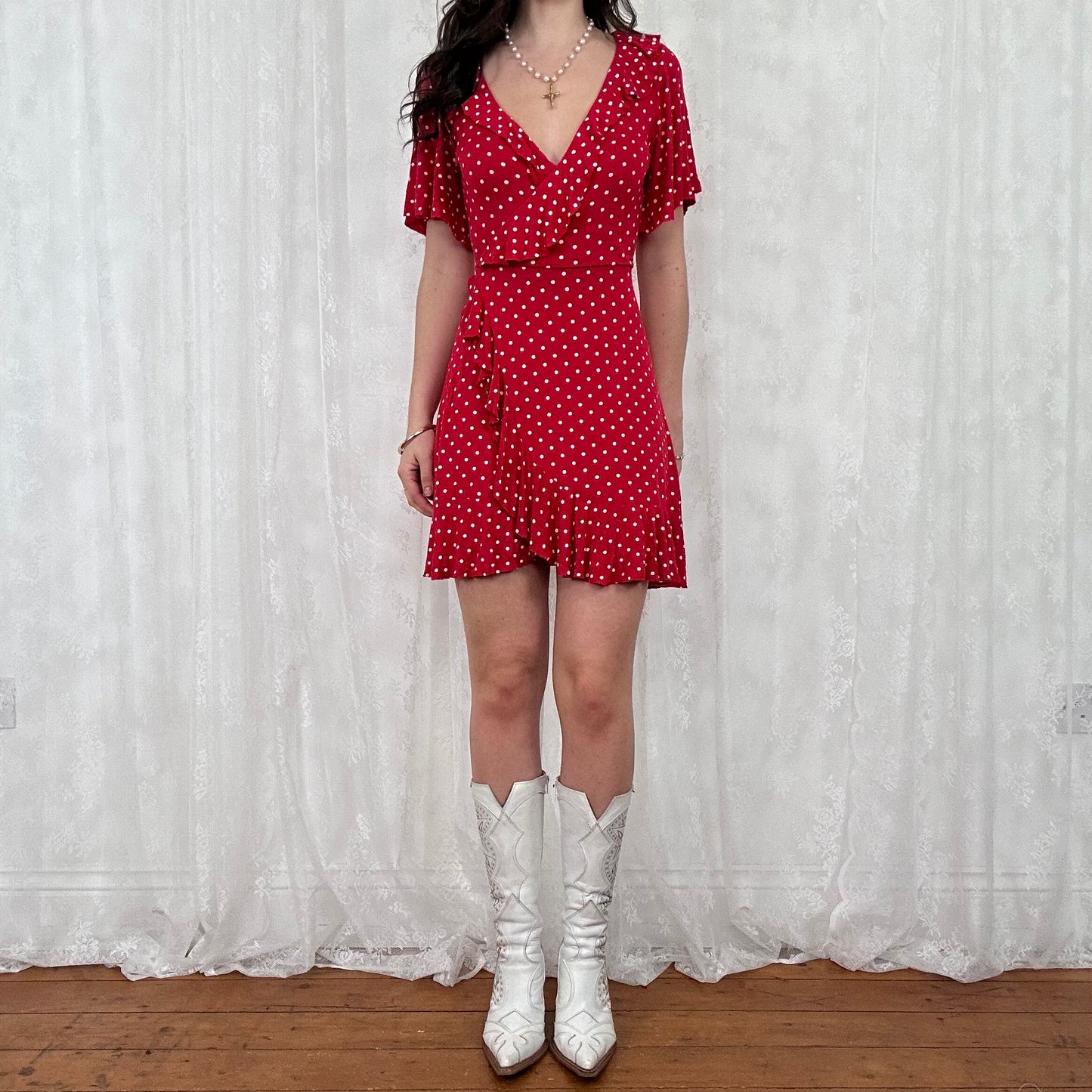 vintage 00s red polka dot wrap dress
