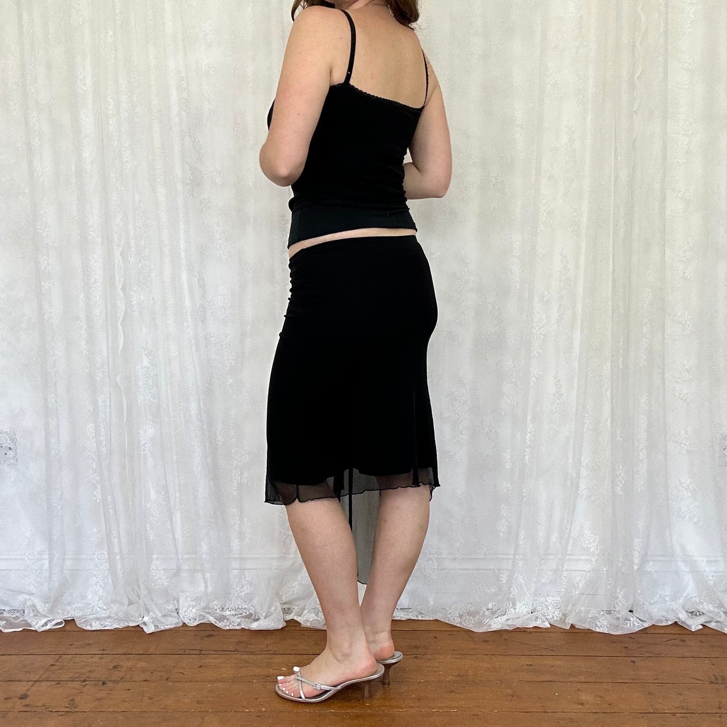 vintage 00s black pointelle sequin trim cami