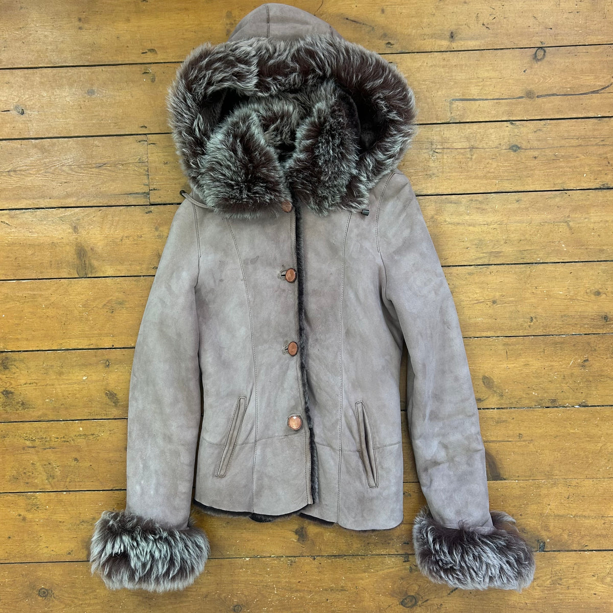 vintage 00s brown hooded afghan coat