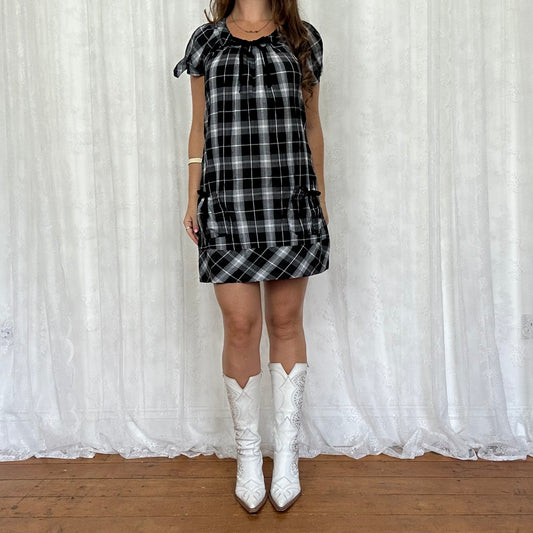 vintage 00s black checkered mini shift dress