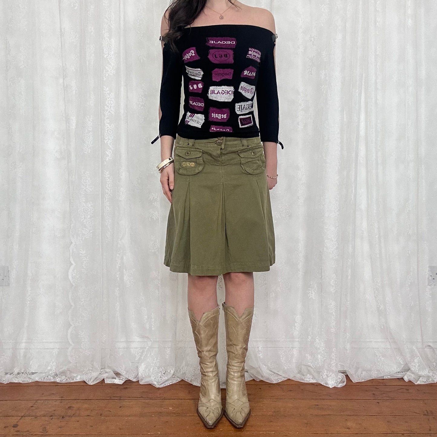 vintage 00s black graphic buckle top