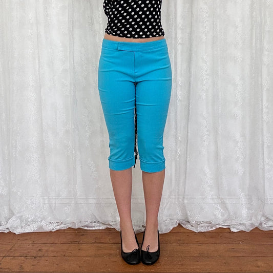vintage 00s bright blue fitted capri trousers