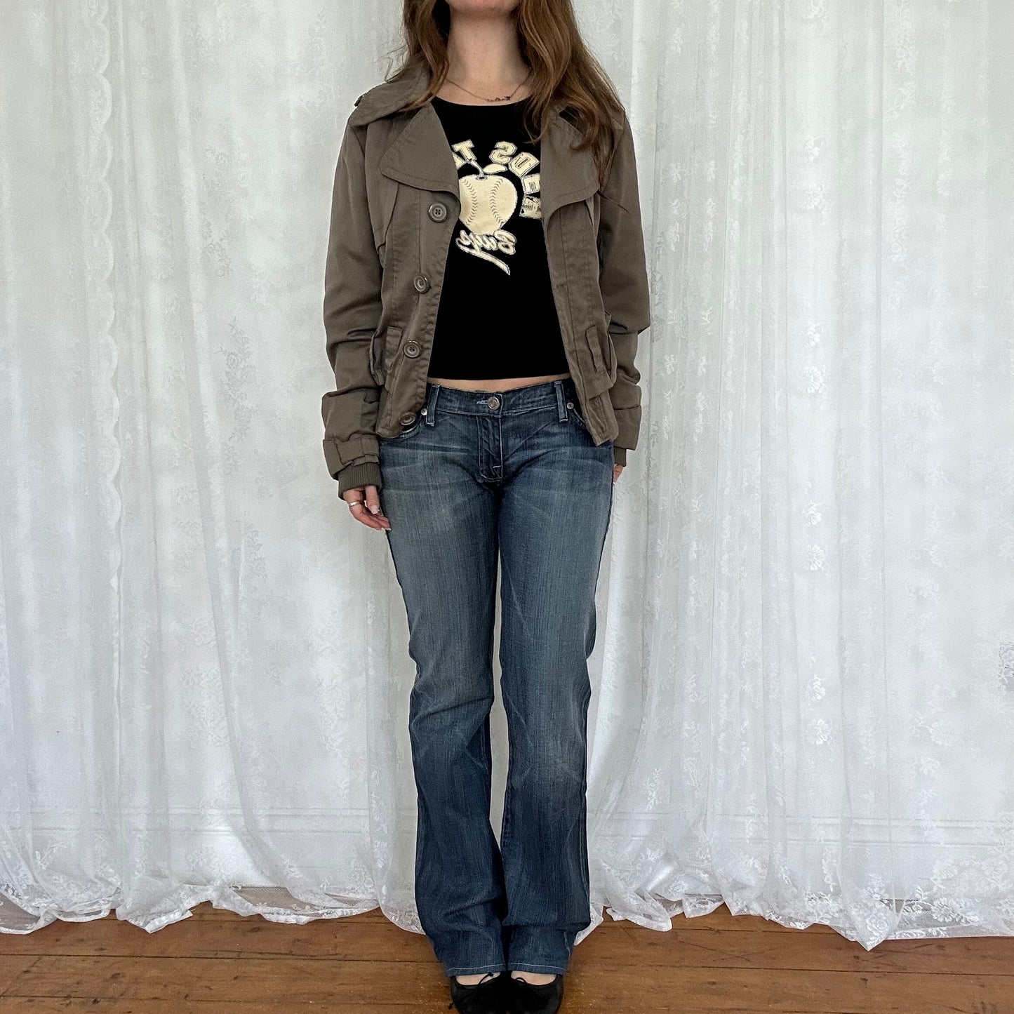 vintage 00s khaki brown peacoat style bomber jacket