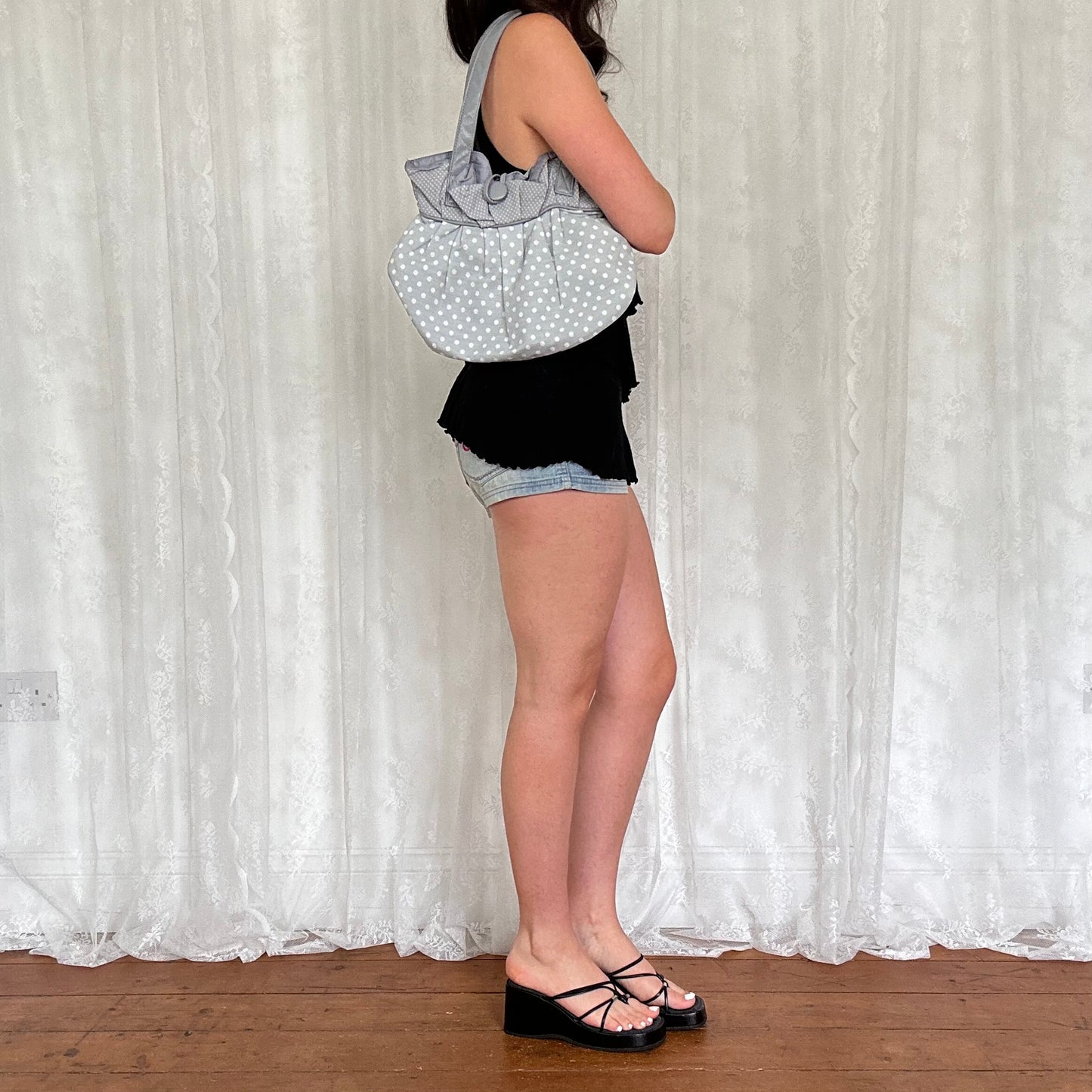 vintage 00s grey polka dot bag