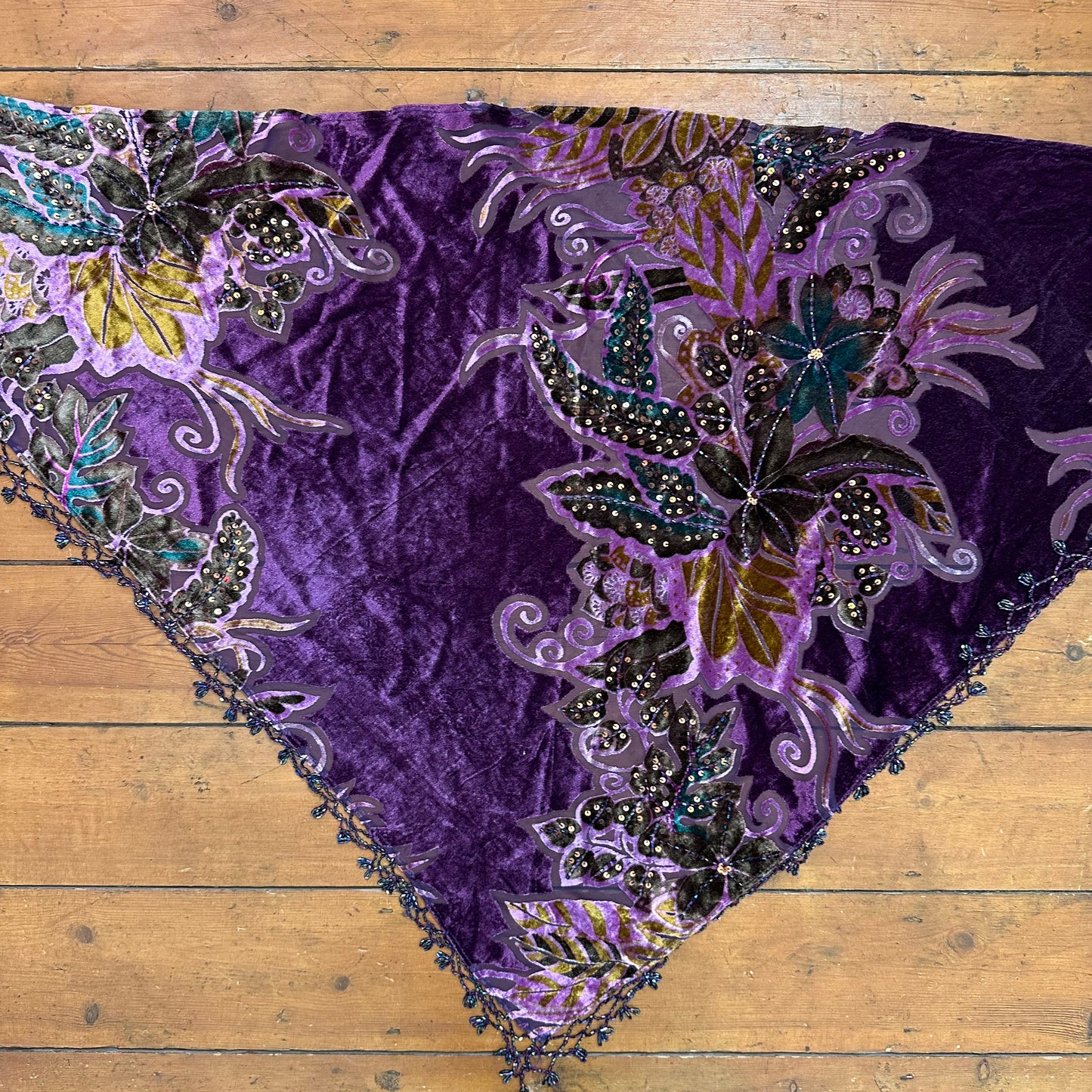 vintage 00s purple beaded pattern wrap scarf