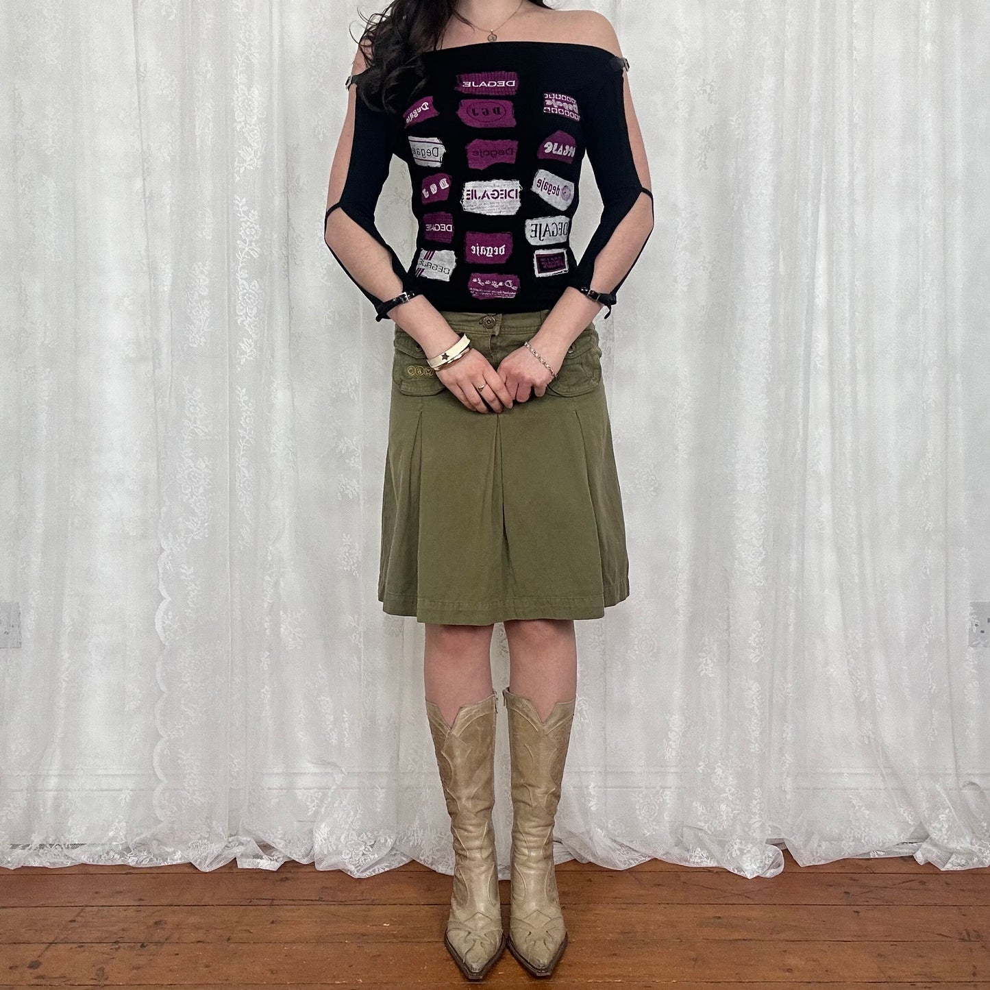vintage 00s black graphic buckle top