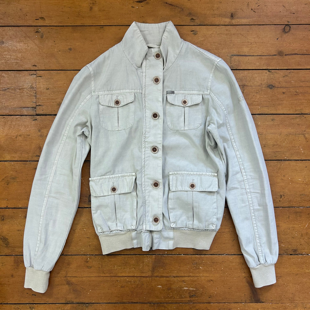 vintage 00s light grey cotton button up jacket