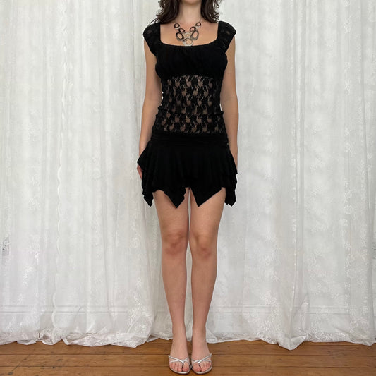 vintage 00s black lace milkmaid top