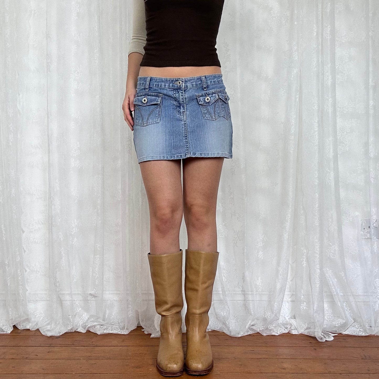 vintage 00s light wash denim mini skirt