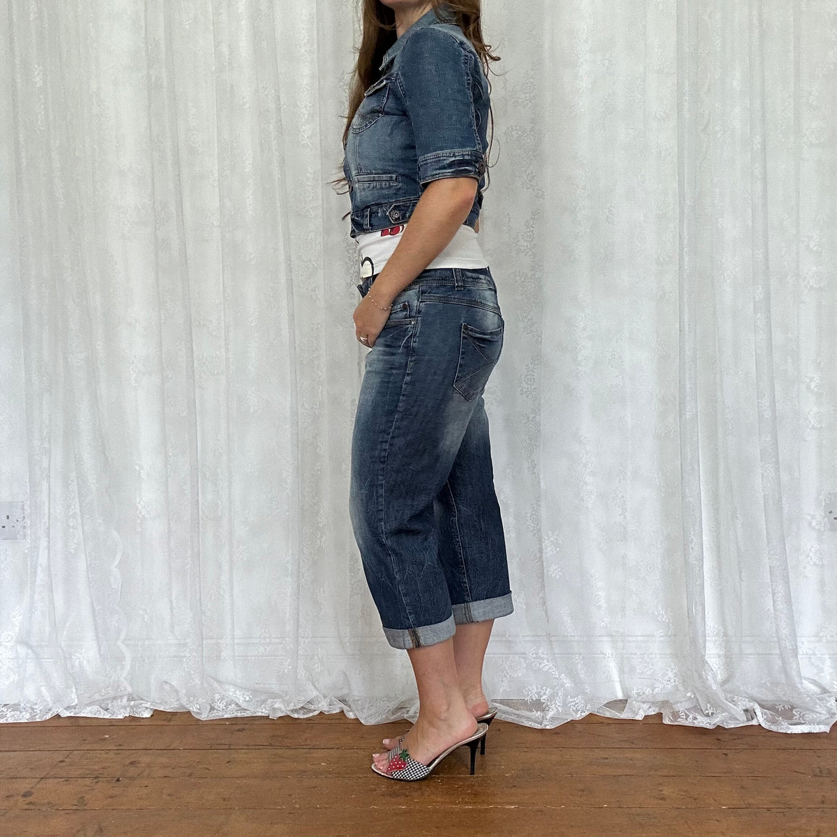 vintage 00s dark denim cropped jacket