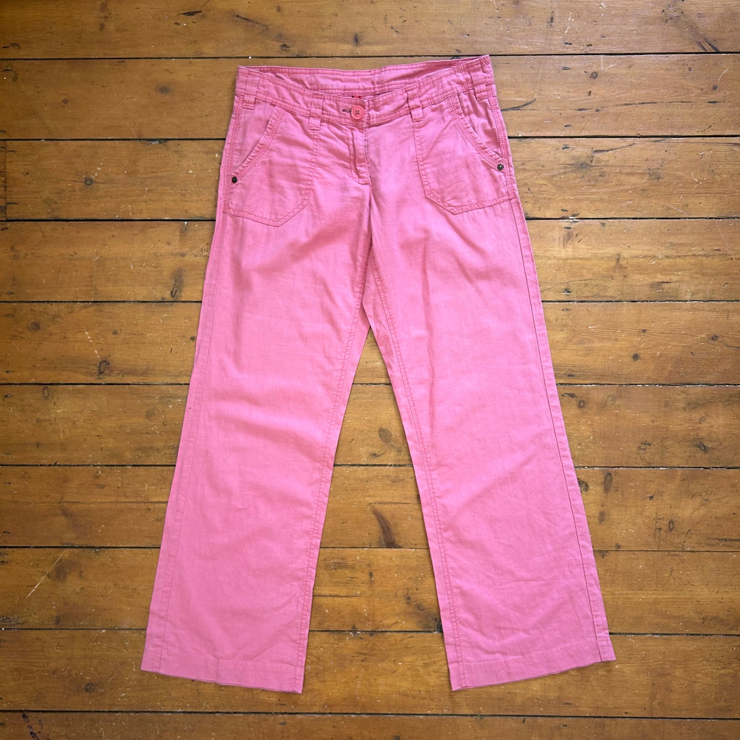 vintage 00s pink low rise wide leg linen trousers