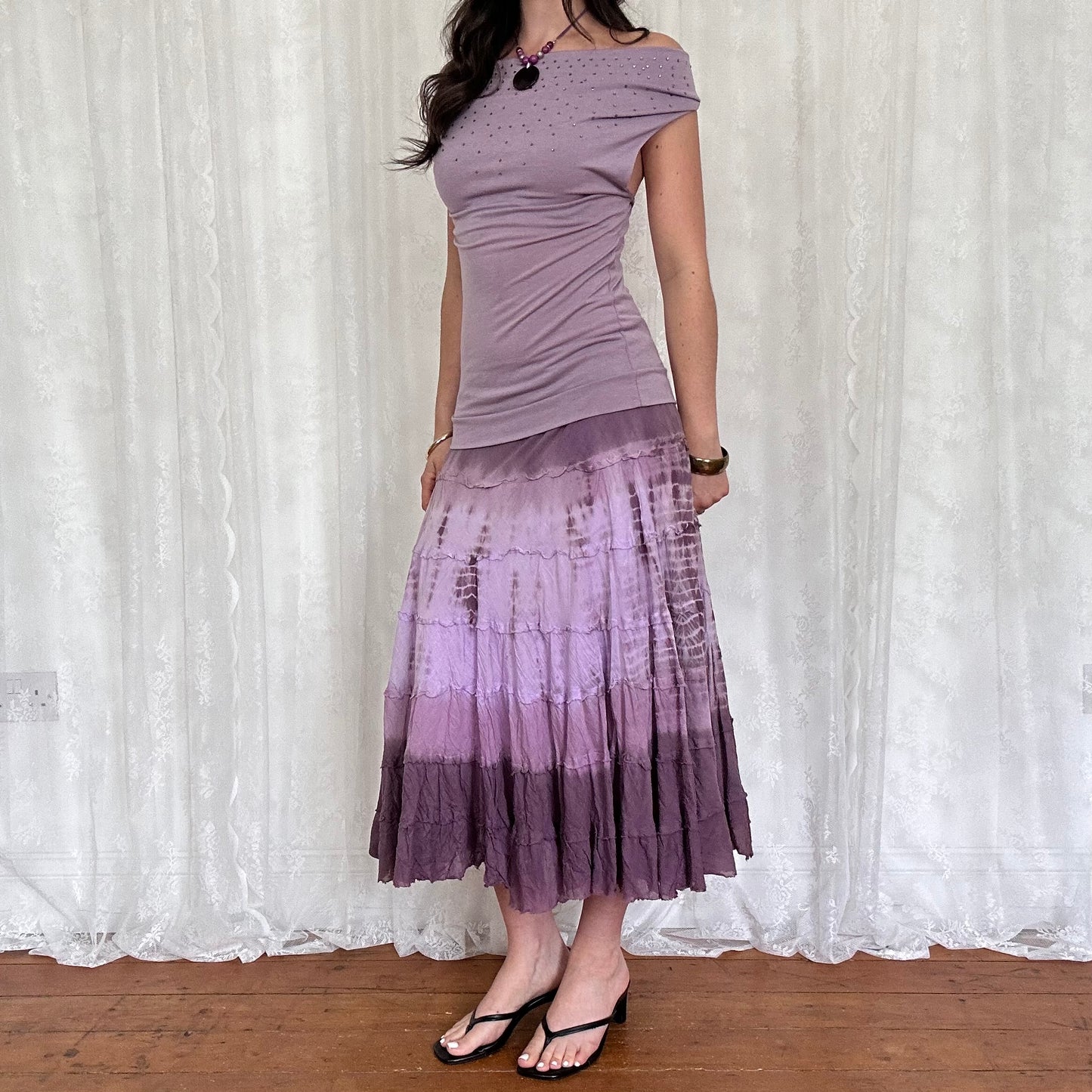 vintage 00s lilac diamanté cowl neck halter top
