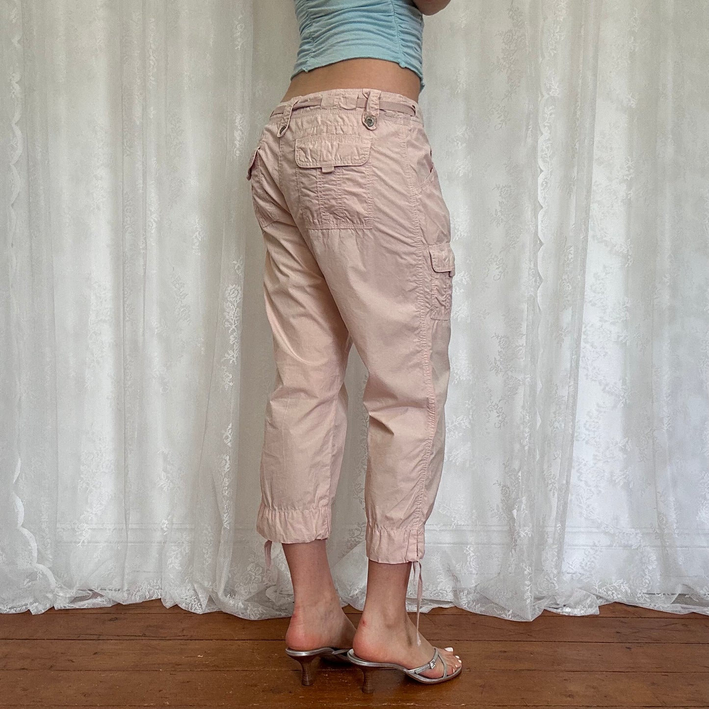 vintage 00s pale pink cargo capri trousers