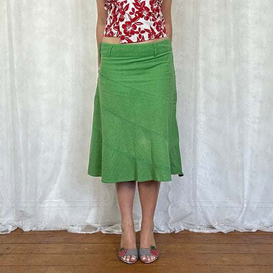 vintage 00s apple green linen midi skirt