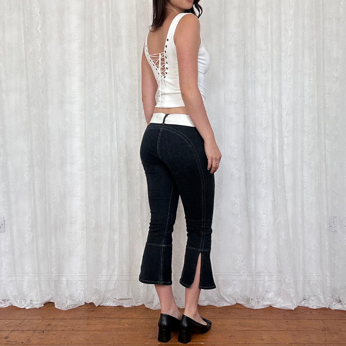vintage 00s white tank top with lace up back