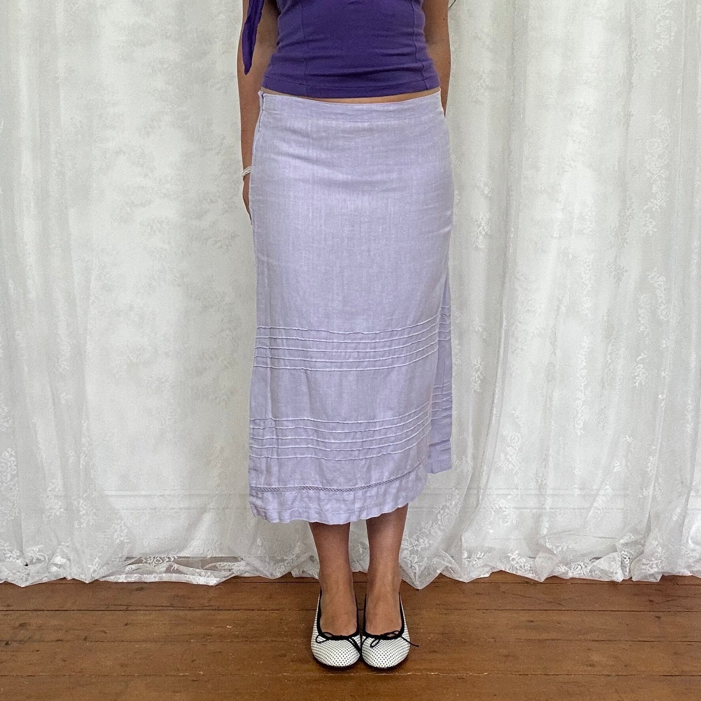 vintage 00s lilac linen midi skirt