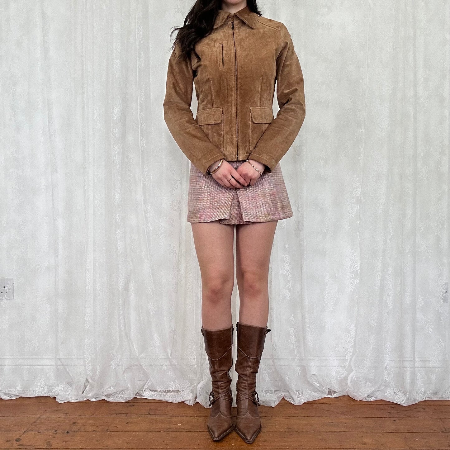 vintage 00s brown leather zip up jacket