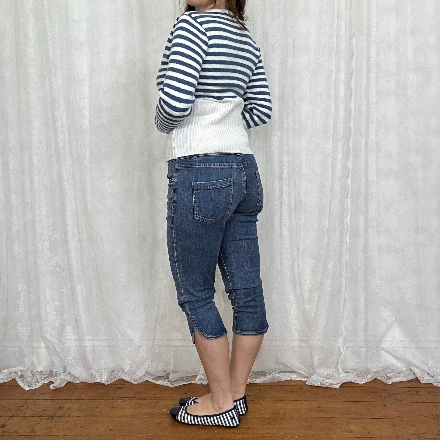vintage 00s blue and white striped knitted top