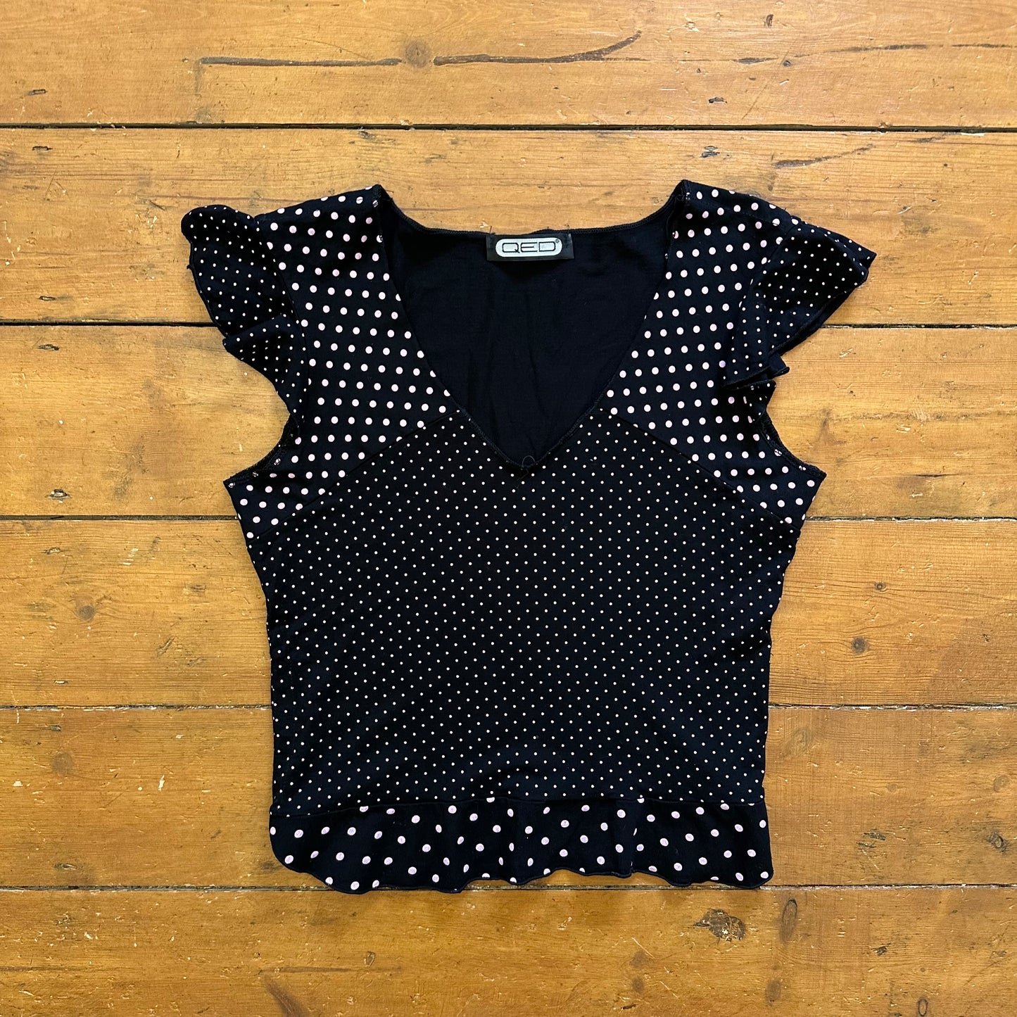 vintage 00s pink and black polka dot top