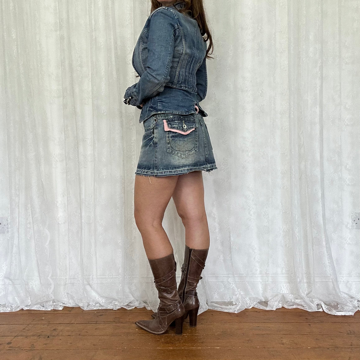vintage 00s button detail fitted denim jacket