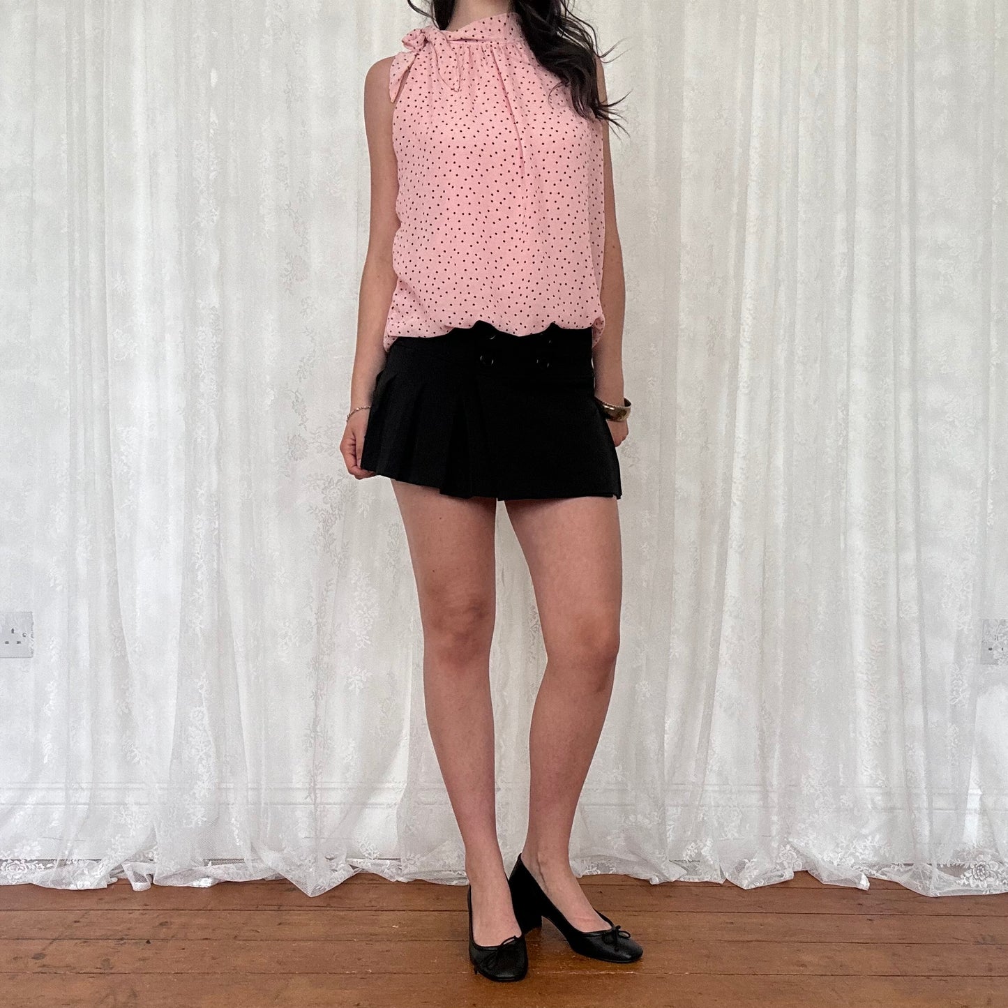 vintage 00s pink polka dot high neck top