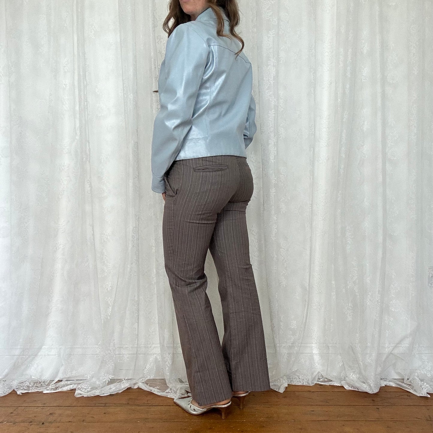 vintage 00s baby blue leather style zip up jacket