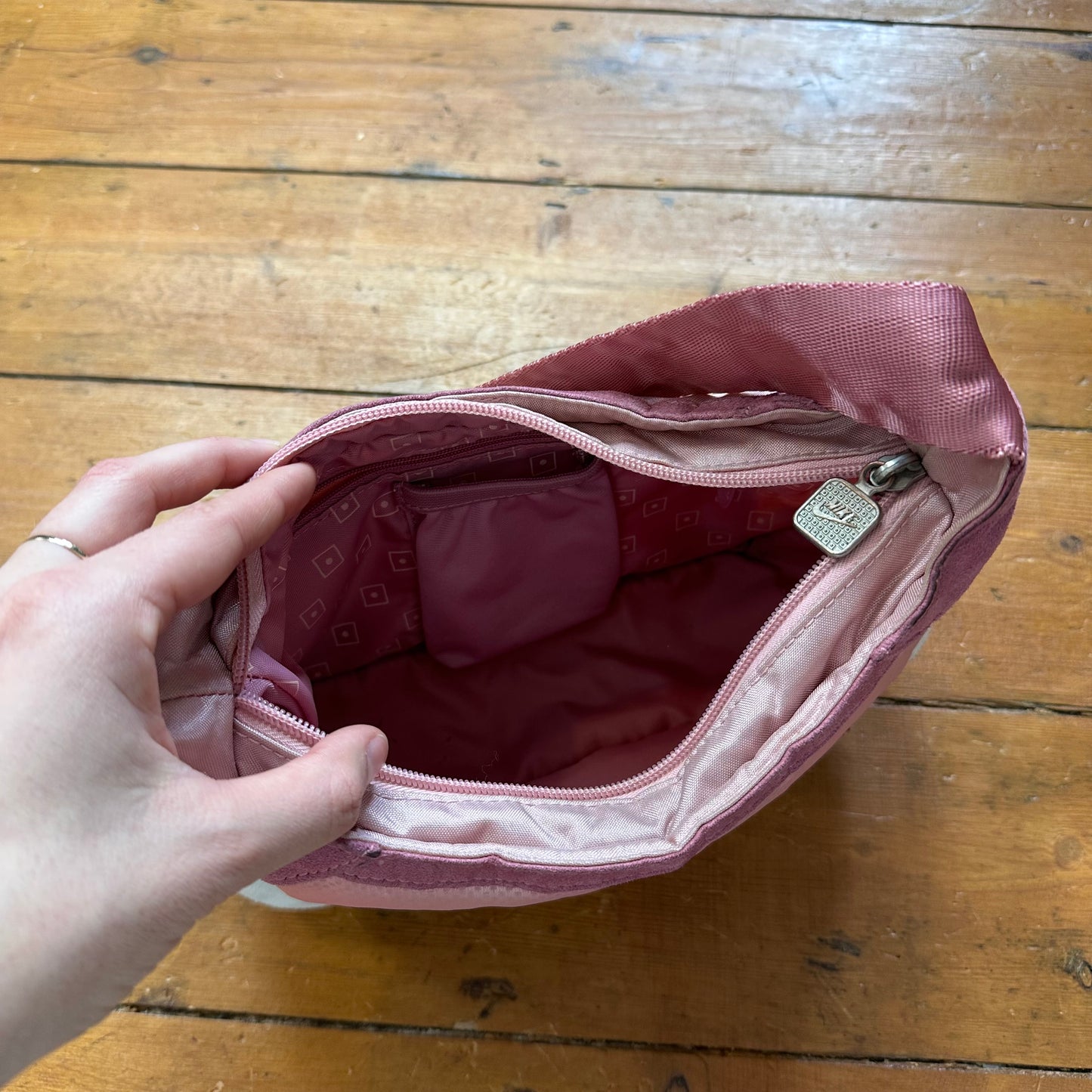 vintage 00s pink Nike mini baguette sneaker sole bag