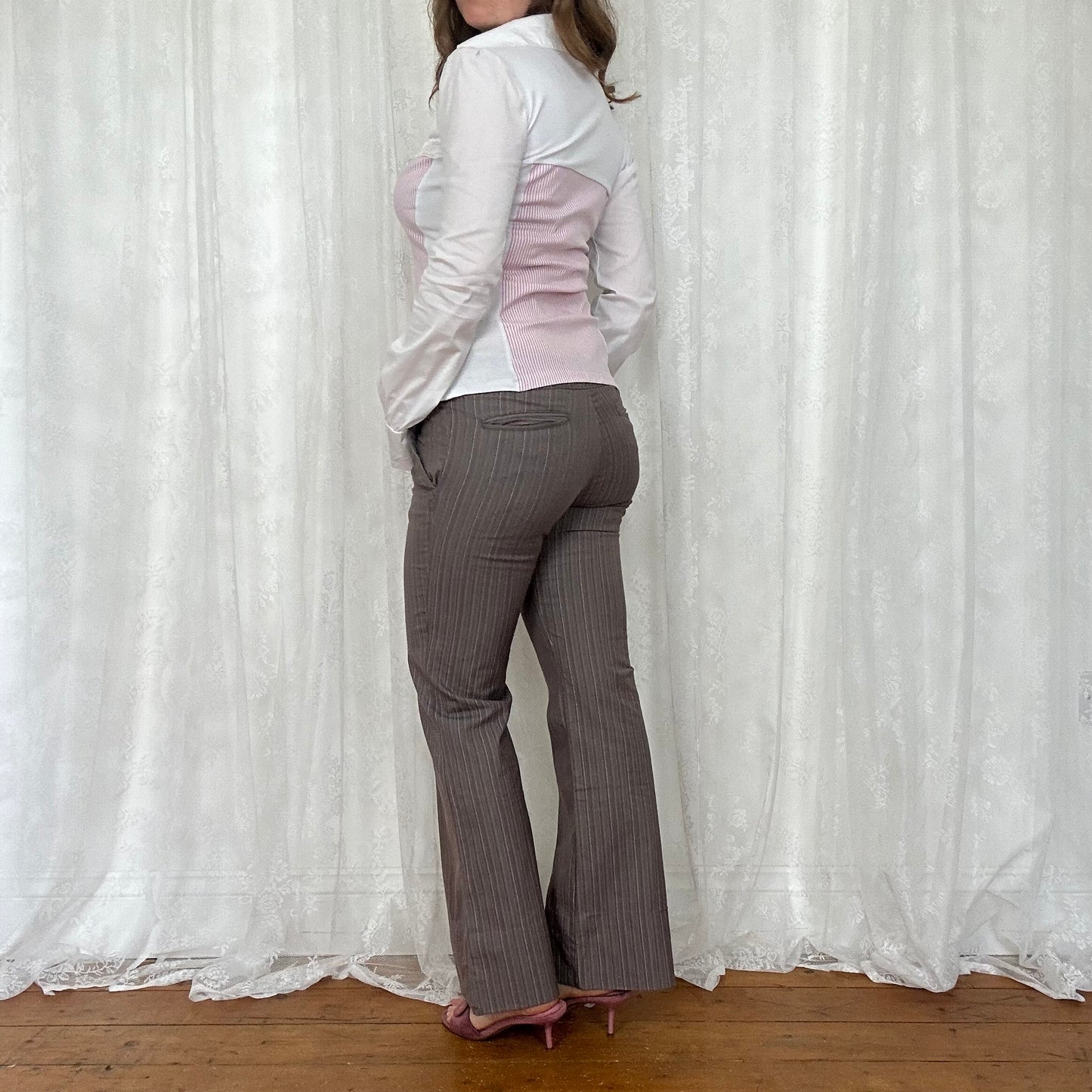 vintage 00s pink pinstripe long sleeve shirt