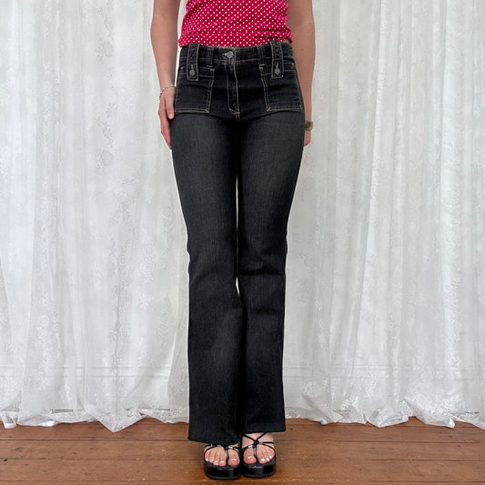 vintage 00s washed black low rise flared jeans