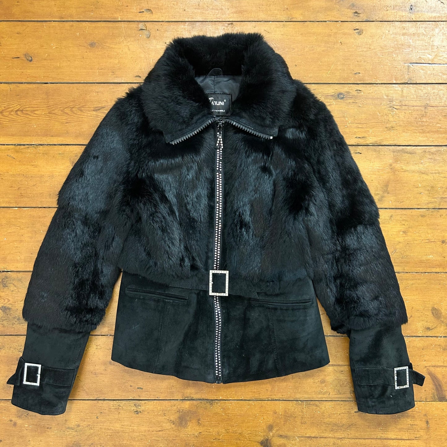 vintage 00s black super soft faux fur jacket