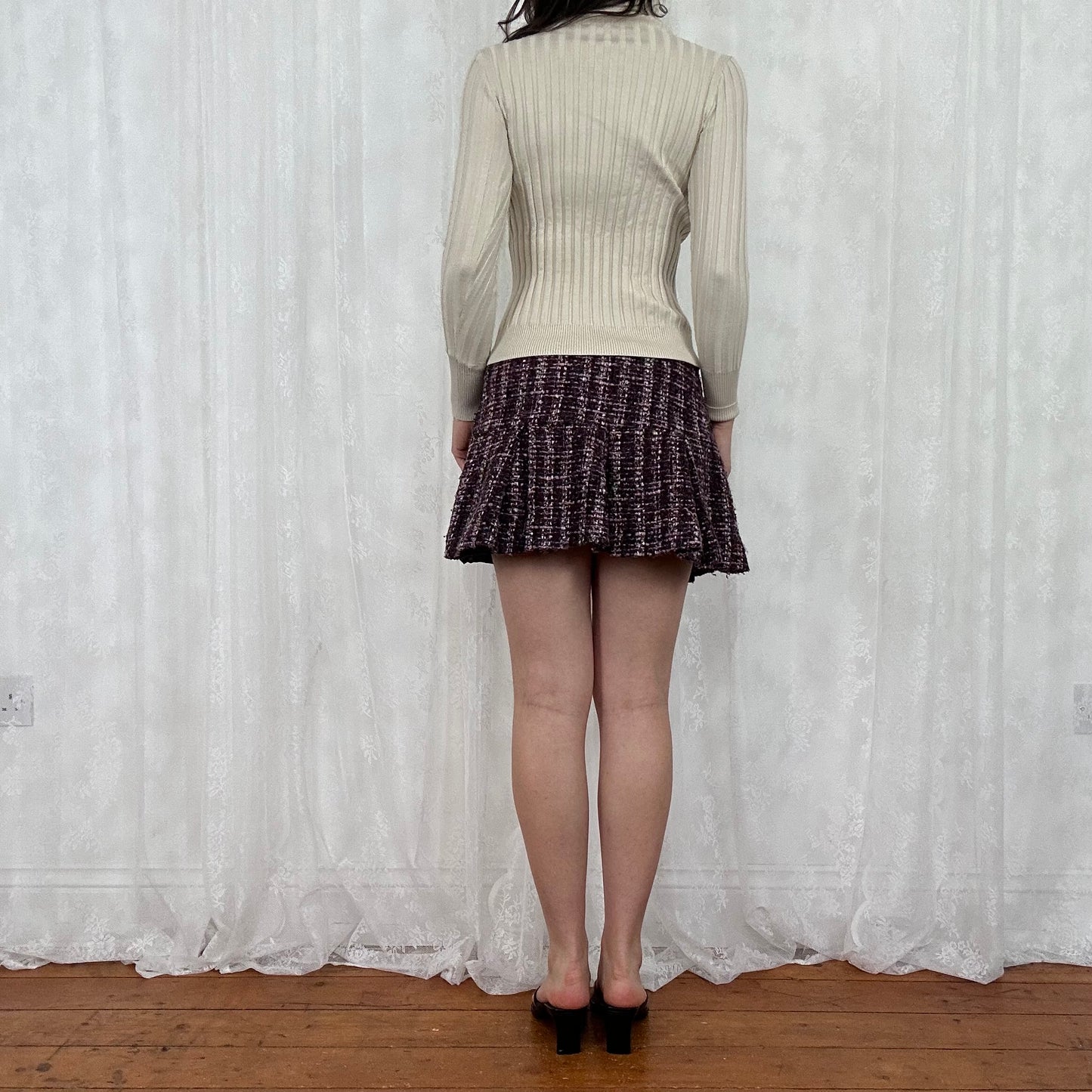 vintage 00s beige ribbed button long sleeve top