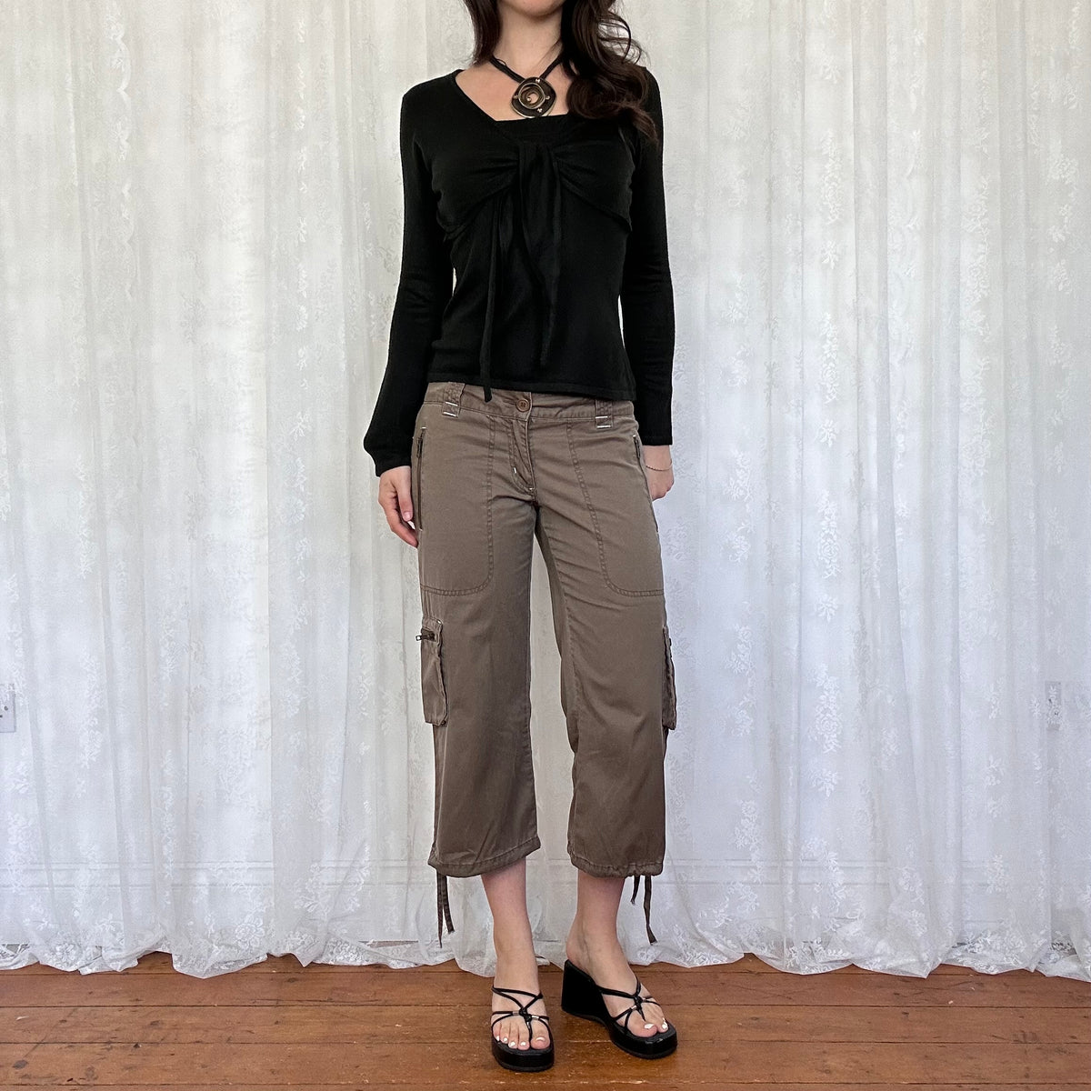 vintage 00s black cami with attached cardigan